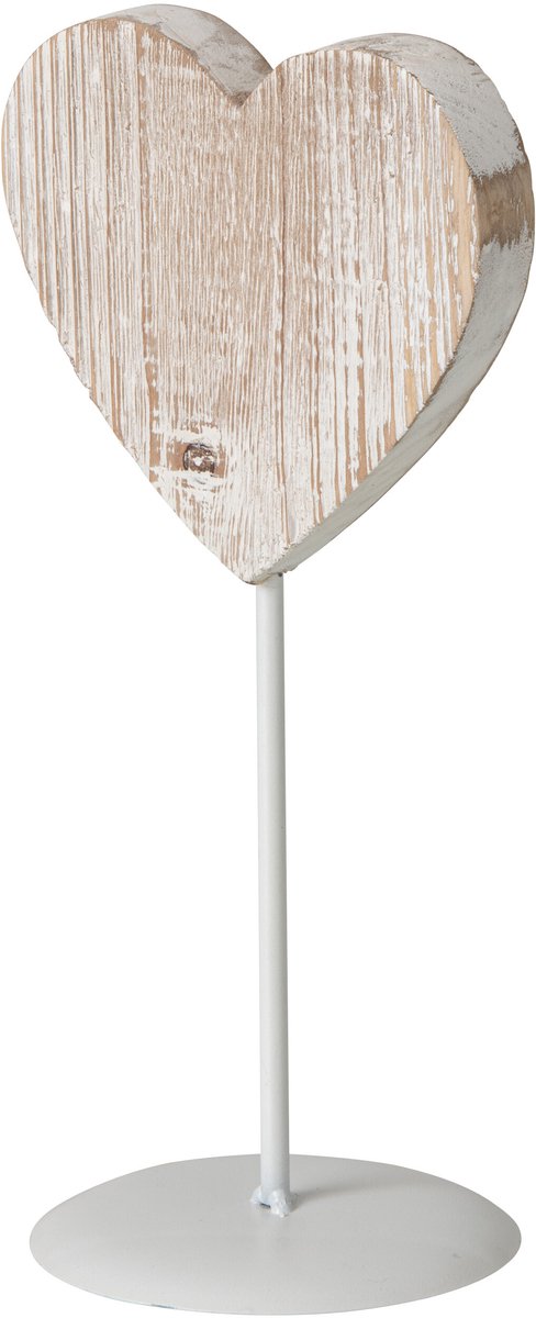 J-Line Hart op voet - hout - gebroken wit - small