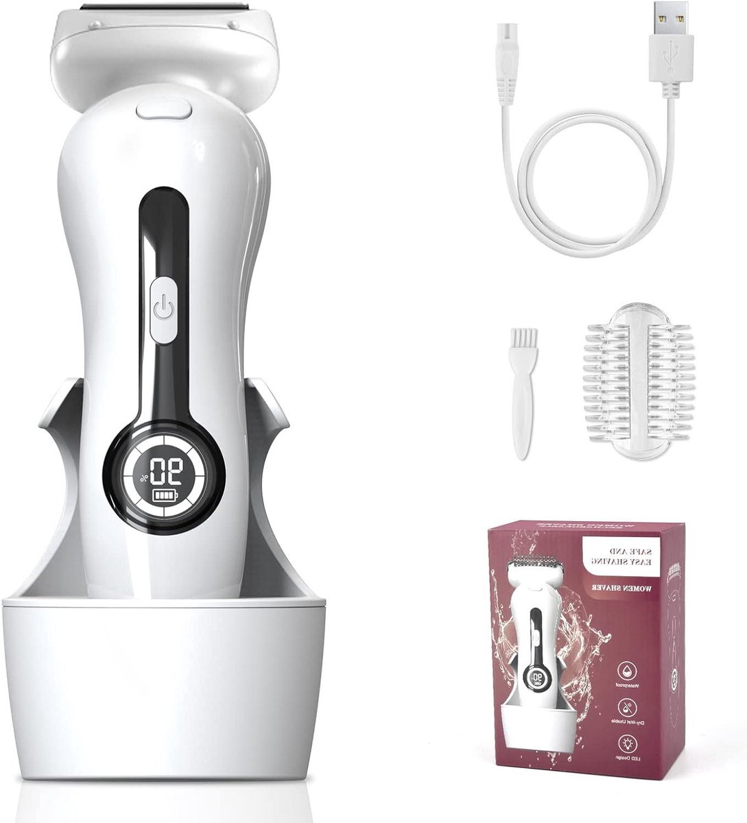 Ladyshaver Elektrisch - Dames Scheerapparaat - Gladde Huid - Geïntegreerd LED-licht - 164 cm - Wit