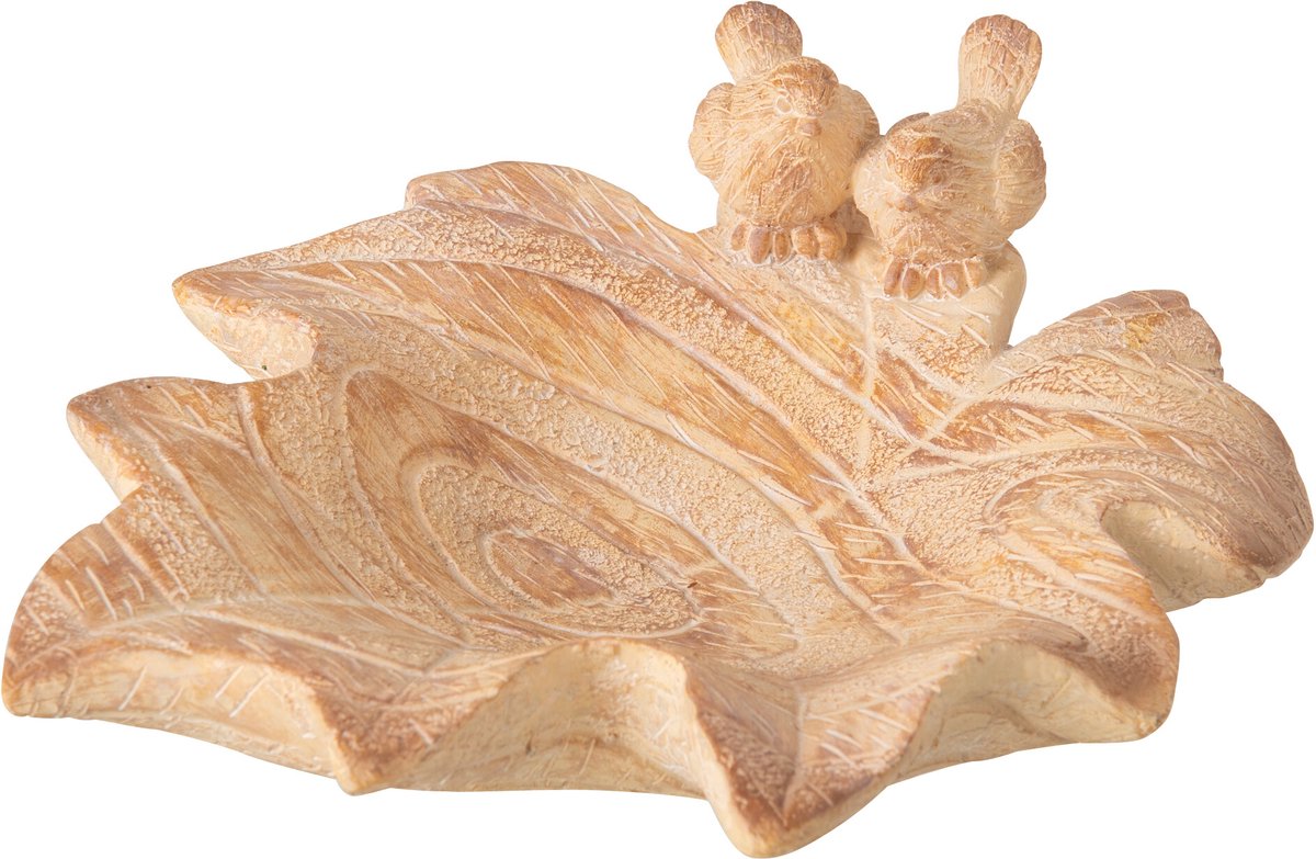 J-Line Decoratief dienblad met blad en vogel - magnesiumoxide - beige - small