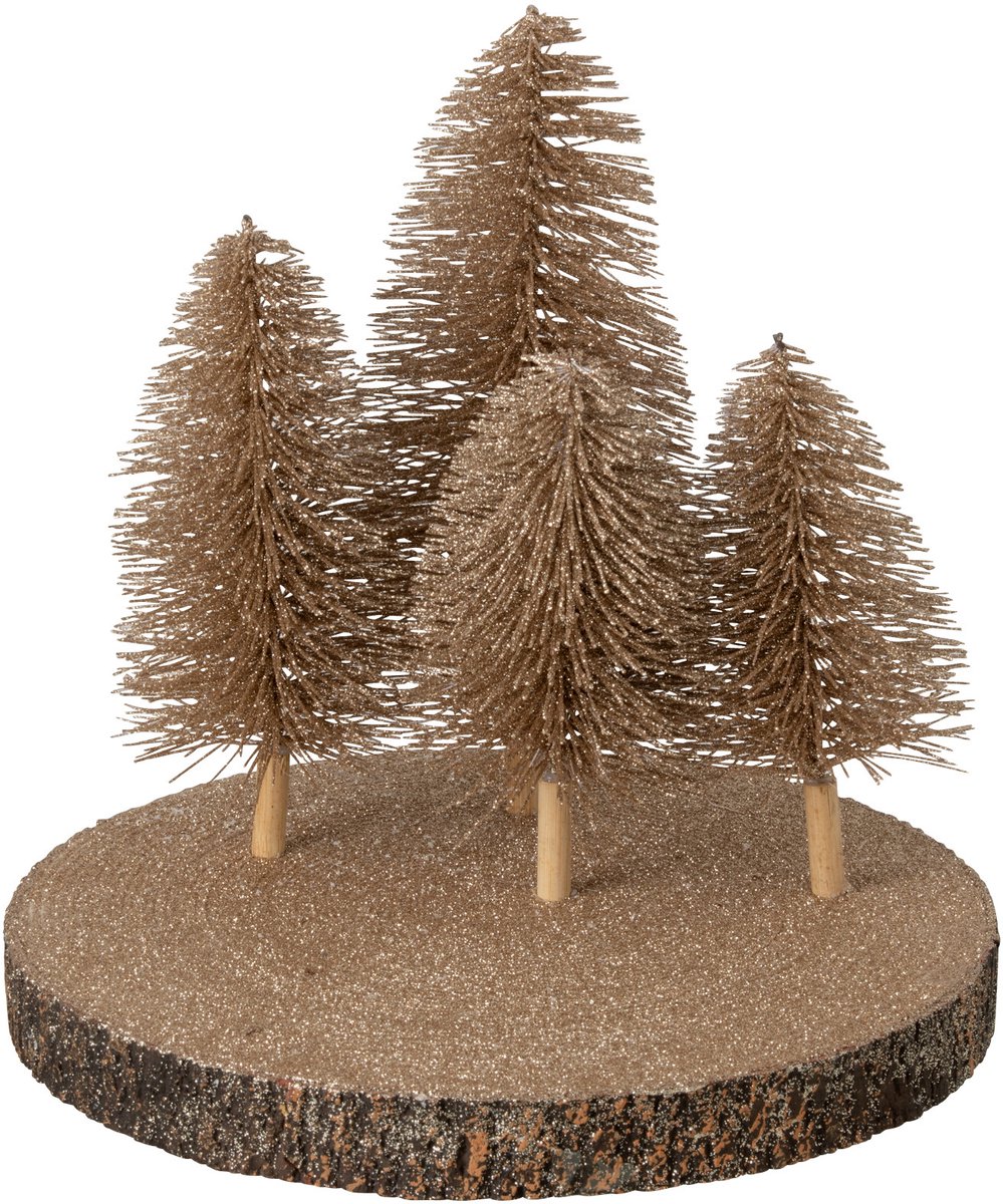 J-Line Decoratief dienblad met glitters en bomen - boomschors - bruin - small
