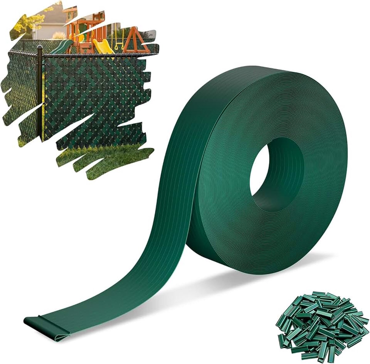 35 m premium pvc-zichtwerende stroken, 4,7 cm, voor dubbelstaafmatten, weerbestendig, uv-bestendig, scheurvast, ondoorzichtig, windscherm voor tuin, balkon, terras, inclusief clips, groen