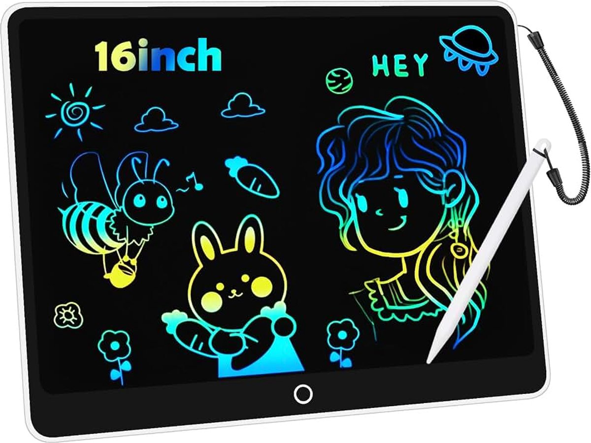 Schrijftablet 16 Inch Kleurrijk Tekentableet, Elektronisch Uitwisbaar Doodle Board voor Kinderen 3-8 Jaar, Draagbaar educatief speelgoed- Cadeau voor Jongens en Meisjes (Wit)