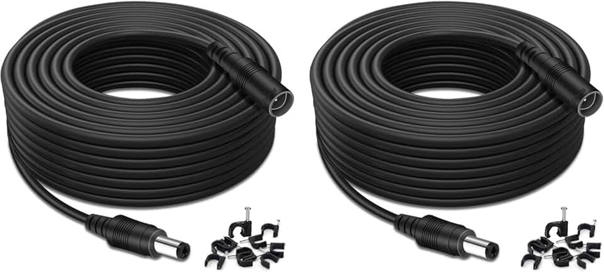 12 Volt Verlengkabel 10 Meter voor Deco, CCTV-Bewakingscamera, DVR, Govee LED-Stripverlichting, Router, TV-Box, 12 Volt Netvoeding, 2,1 mm x 5,5 mm Steker naar Aansluiting - 2-Pack