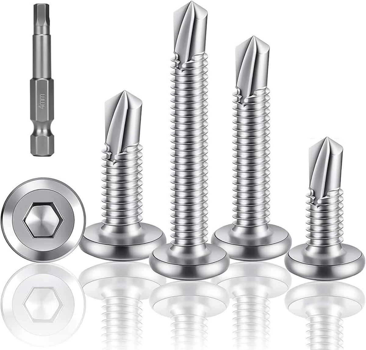 60 stuks zelftappende schroef roestvrij staal, 6,3 x 32 mm platte kop, binnenzeskantschroeven, plaatschroeven, zelftappend voor staal hout staal met binnenzeskantige aandrijving