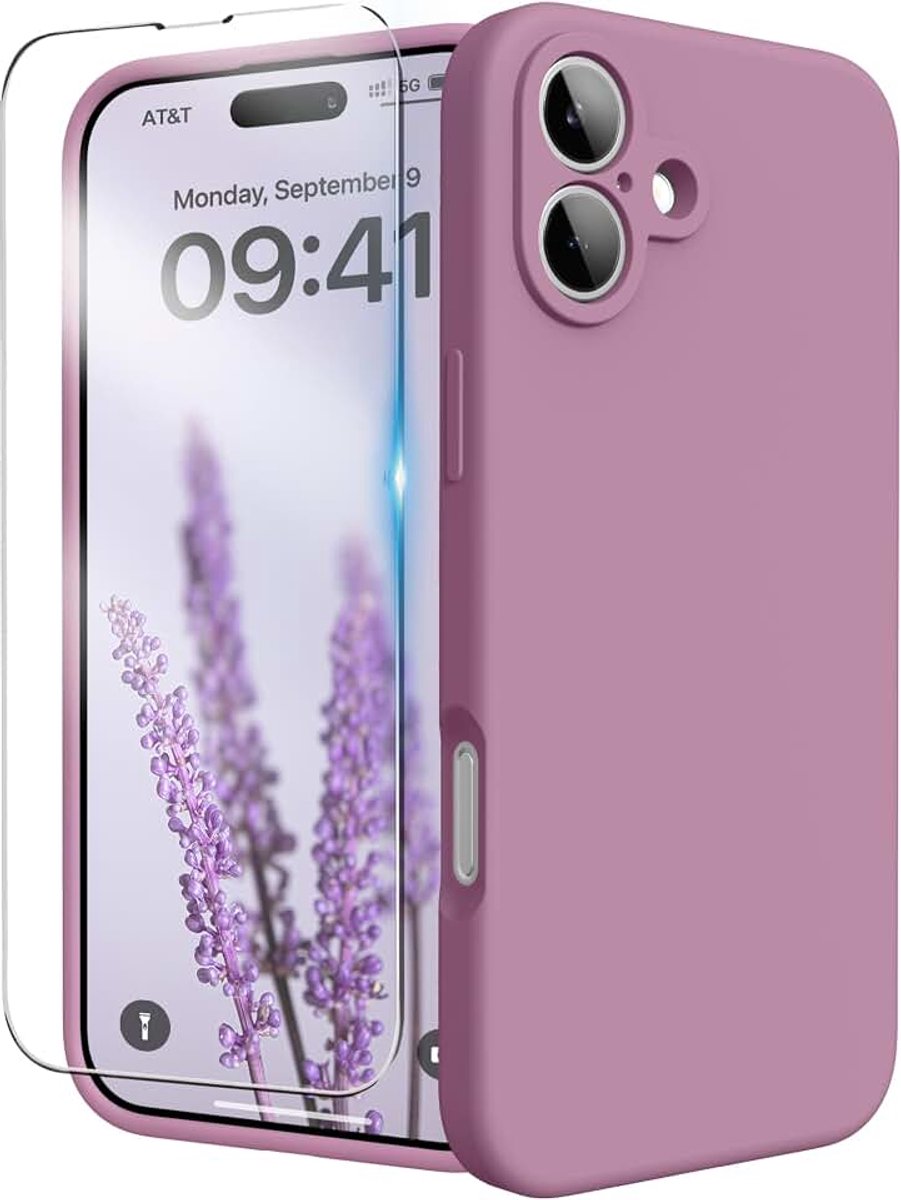 Hoes voor Phone 2024, 6,1 inch, vloeibare siliconen hoes, verbeterde camerabescherming, zachte microvezelvoering, telefoonhoes, beschermhoes, case, lila