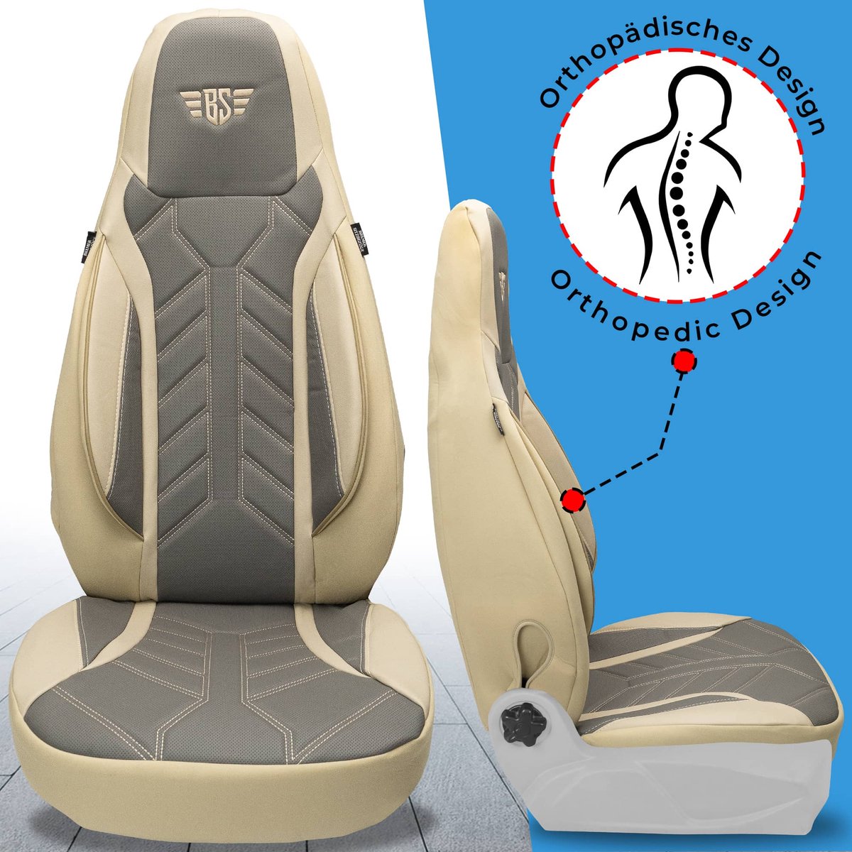 Autostoelhoezen voor Fiat Ducato III Bj ab 2006 – Stoelhoezen voor bestuurder en passagier in Beige/Grijs