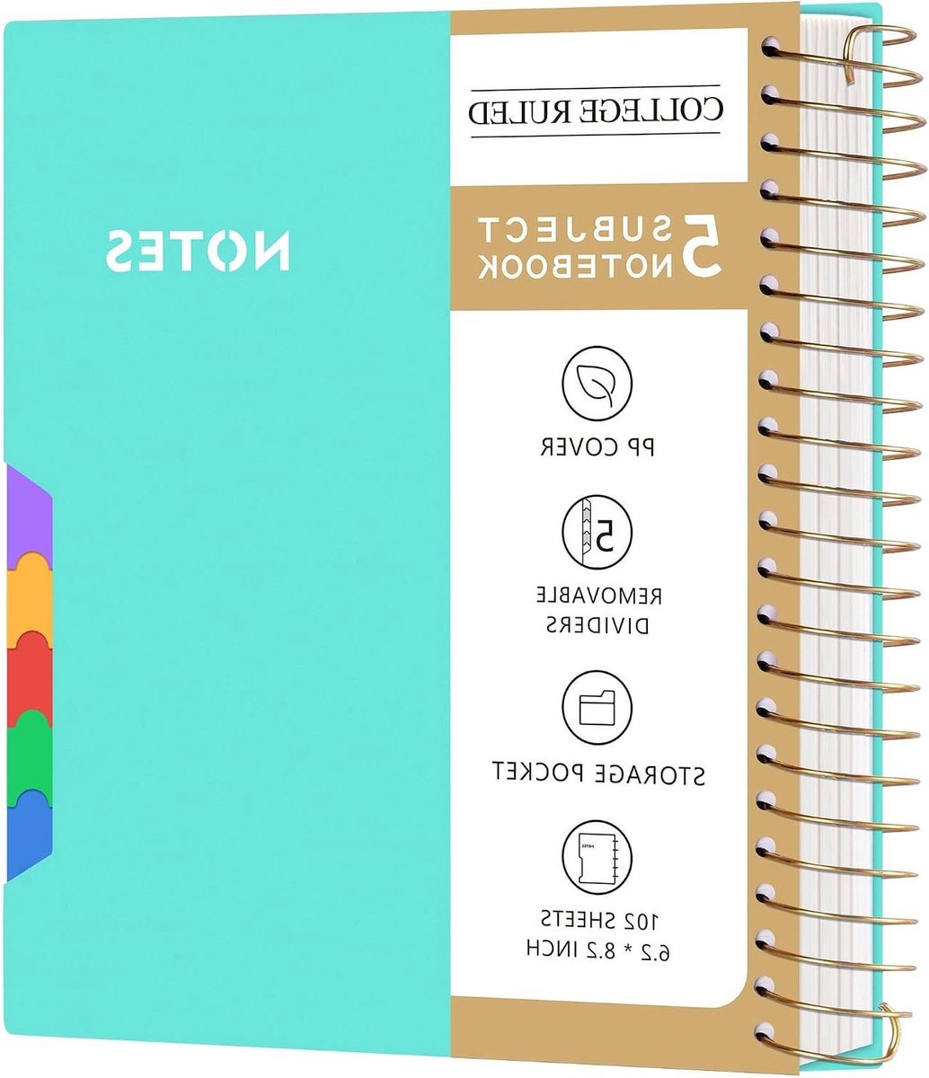 Notitieboek College - Schrijfblok Spiral - Notities Maken - 5 Verwijderbare Verdelers - A5 formaat - Groen