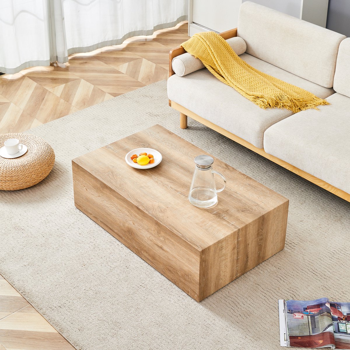 Salontafel - Eettafel - 90x50x30 cm - Rechthoekige Salontafel - Koffietafel - Geen Montage Nodig - Met Antislip Voetjes - bijzettafel - Natuurlijke