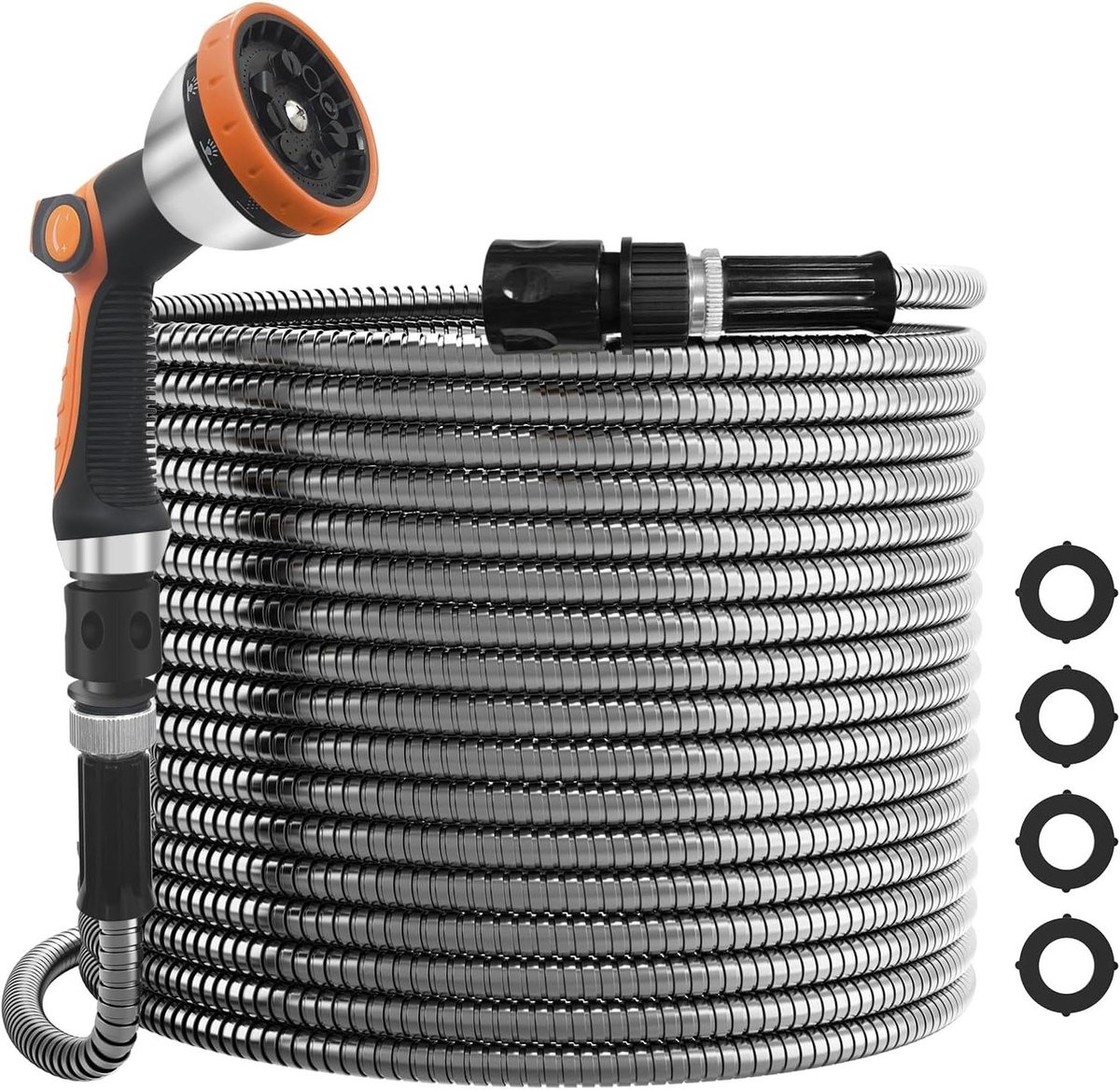 Metalen tuinslang - Flexibele waterslang - Tuin water geven - Knik- en klitvrij - 15 meter - Oranje