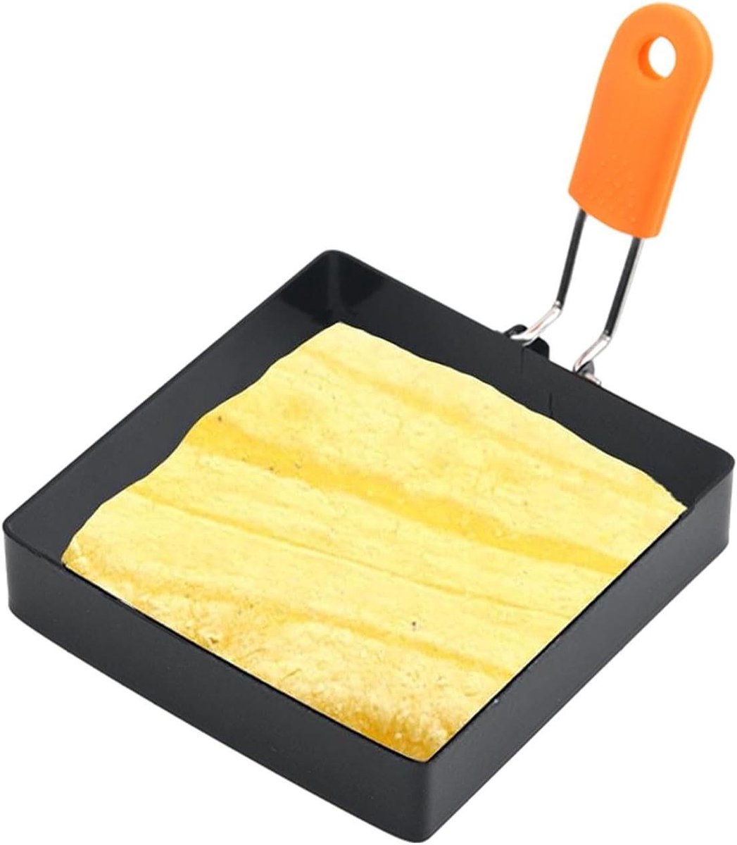Eivormige Ring - Pannenkoek Vorm - Ontbijt Maken - Vouwbare Handgreep - 10x10cm - Zwart