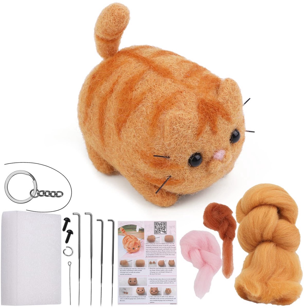Casalora Punch Needle - Naaldviltpakket voor Beginners - Garfield - Complete Starterset met Wol, Viltnaalden en Handleiding