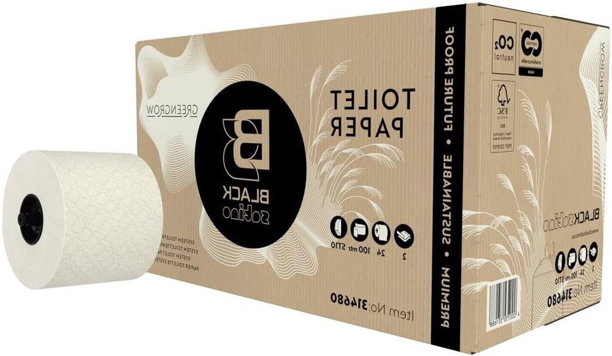 Toiletpapier Grote Rollen - 2-laags Papier - Veel Gebruikte Toiletten - Miscanthus Recyclingmix - 24 Rollen - Beige