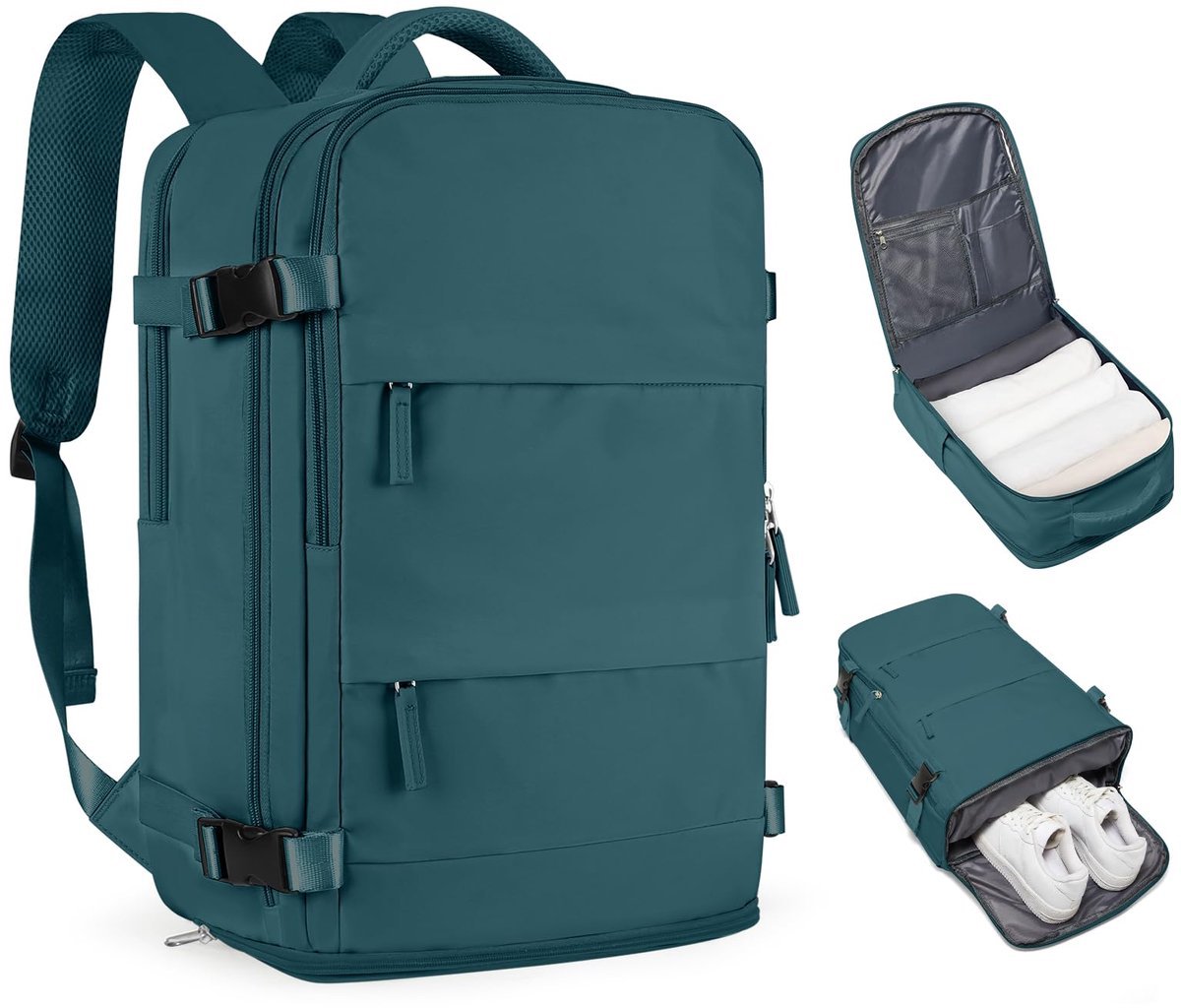 Casalora 35L Rugzak - Rugtas met 15.6 Inch Laptopvak - Reistas - Handbagage - Spatwaterdicht - Rugtas - Weekendtas - Dames en Heren - Zwart - Schooltas - Spatwaterdicht - Heren en Dames - Jongens en Meisjes - Pauwblauw