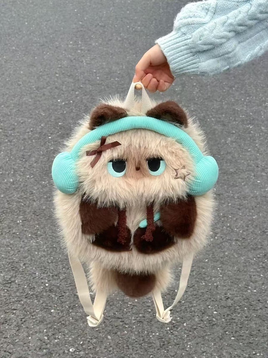 Casalora Pluche Kat Kinder Rugzak Knuffel - Zacht Pluche Hoofdtelefoonkat Rugtas Kinder en Volwassen - 26 cm