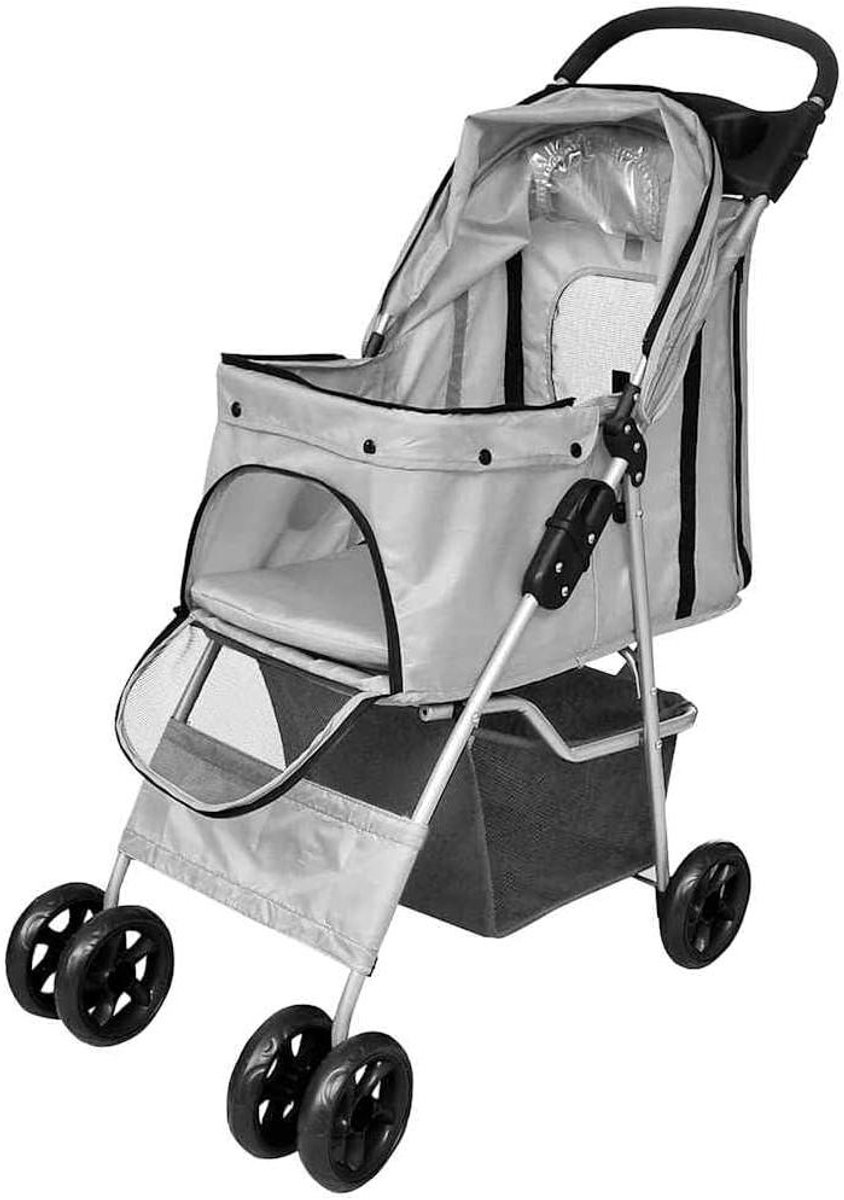 Opvouwbare huisdierenbuggy - Hondenbuggy Kinderwagen - Comfortabel Reizen - Schokdempende Voorwielen - 15 kg capaciteit - Grijs