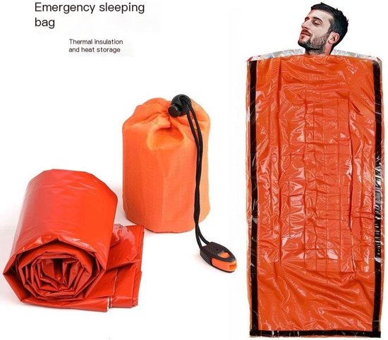 Nood slaapzak - Survival deken - Buiten overleven - Warmte reflecterend - 90 x 210 cm - Oranje — afbeelding 2