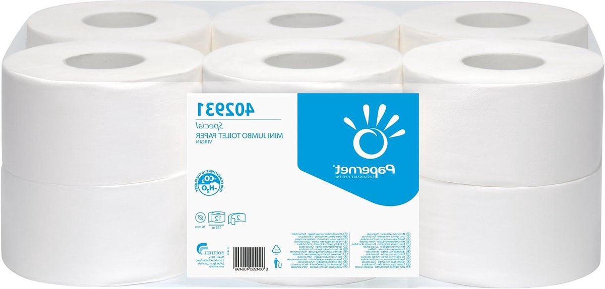 Jumbo Toiletpapier - Mini Rol - Huishoudelijk Gebruik - Extra Lange Rol - 185 Meter - Wit