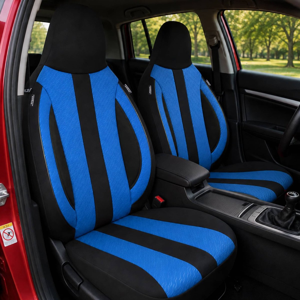 Autostoelhoezen voor BMW 1er BJ vanaf 2017 – Stoelhoezen voor bestuurder en passagier in Zwart/Blauw