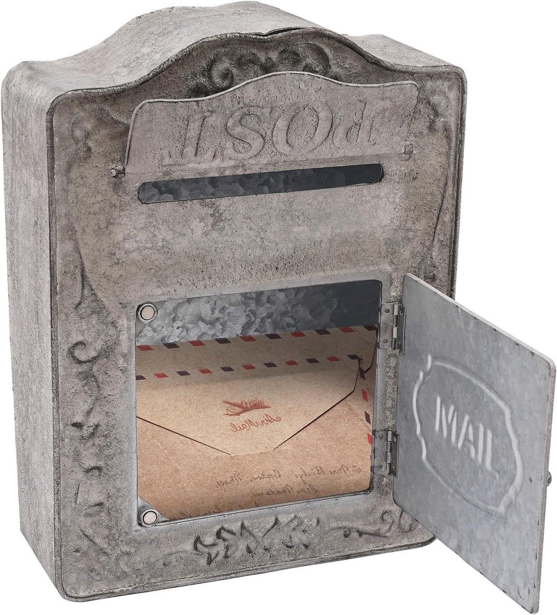 Vintage Brievenbus - Postvak Muur - Post Ontvangen - Strijkijzer Materiaal - 27 x 9 x 34 cm - Grijs