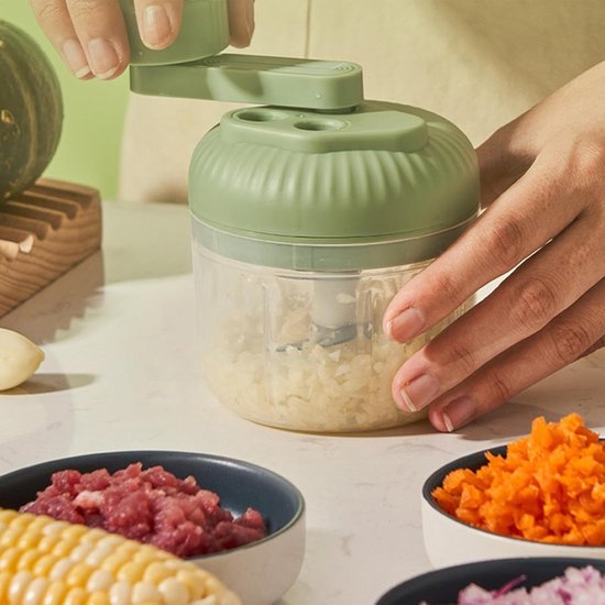 Handmatige Keukenmachine - Keukenhakker Zwengel - Snel Ingrediënten Snijden - 3 Snelheidsniveaus - 15 x 10 x 15 cm - Groen — afbeelding 2