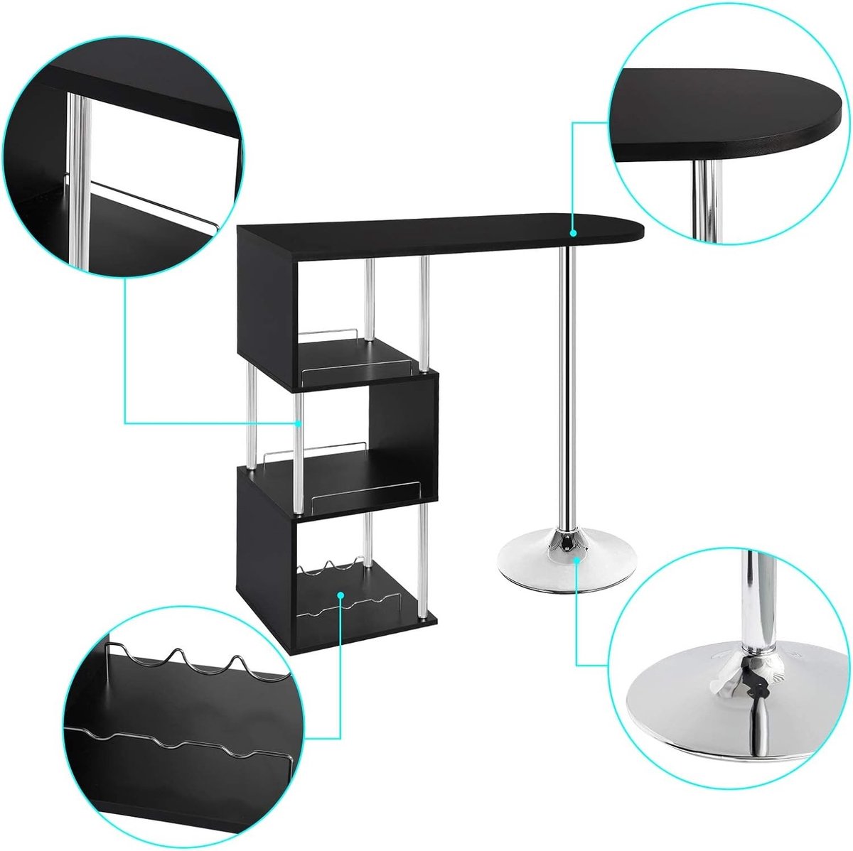 SureDeal® - Bartafel - Bistrotafel - Planken amp wijnrekken - Metaal - MDF - 38,5x40x32 cm - Zwart