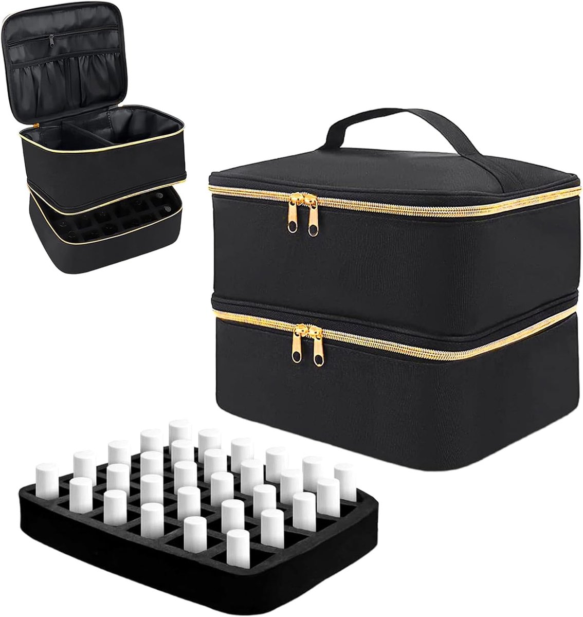 SnelShoppen - Nagellak Organizer Tas - Dubbellaagse Nagellak Opbergdoos voor 30 Flessen - Cosmetica Tas voor Vrouwen - Grijze Make-up Tas voor Nagella