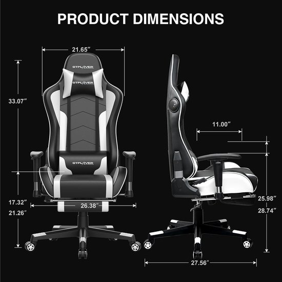 Gamerstoel met voetensteun - Ergonomische stoel - Comfortabel werken - Verstelbare rugleuning - 150 kg draagkracht - Wit — afbeelding 3