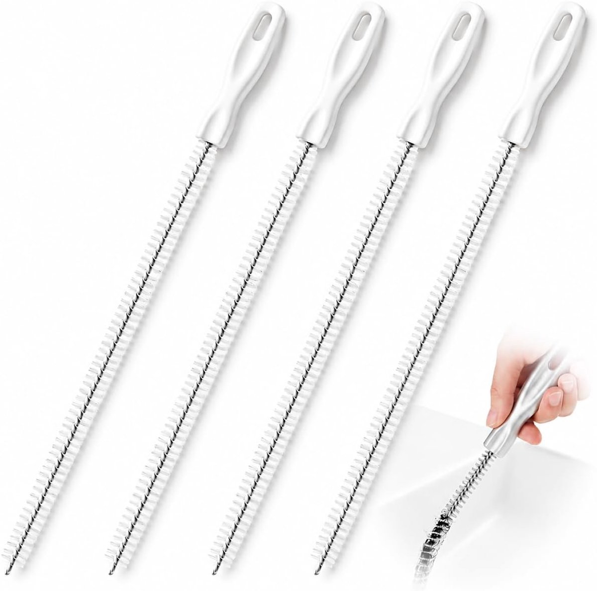 4 stuks 60 cm flexibele rioolafvoerreinigingsborstel, ontstoppingsborstel van nylon met metalen schacht, gereedschap voor gootsteen, badkamer, keuken, haar en vuil