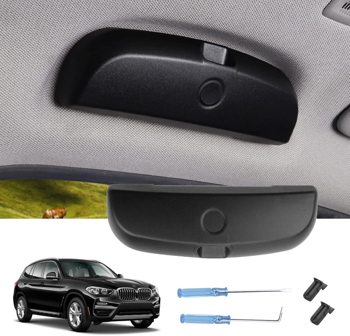 Zonnebrilhouder, compatibel met BMW X1, X2, X3, X5, 1er, 3er, 5er, 7er, auto, brilhouder, brillenkoker, interieuraccessoires (zwart)