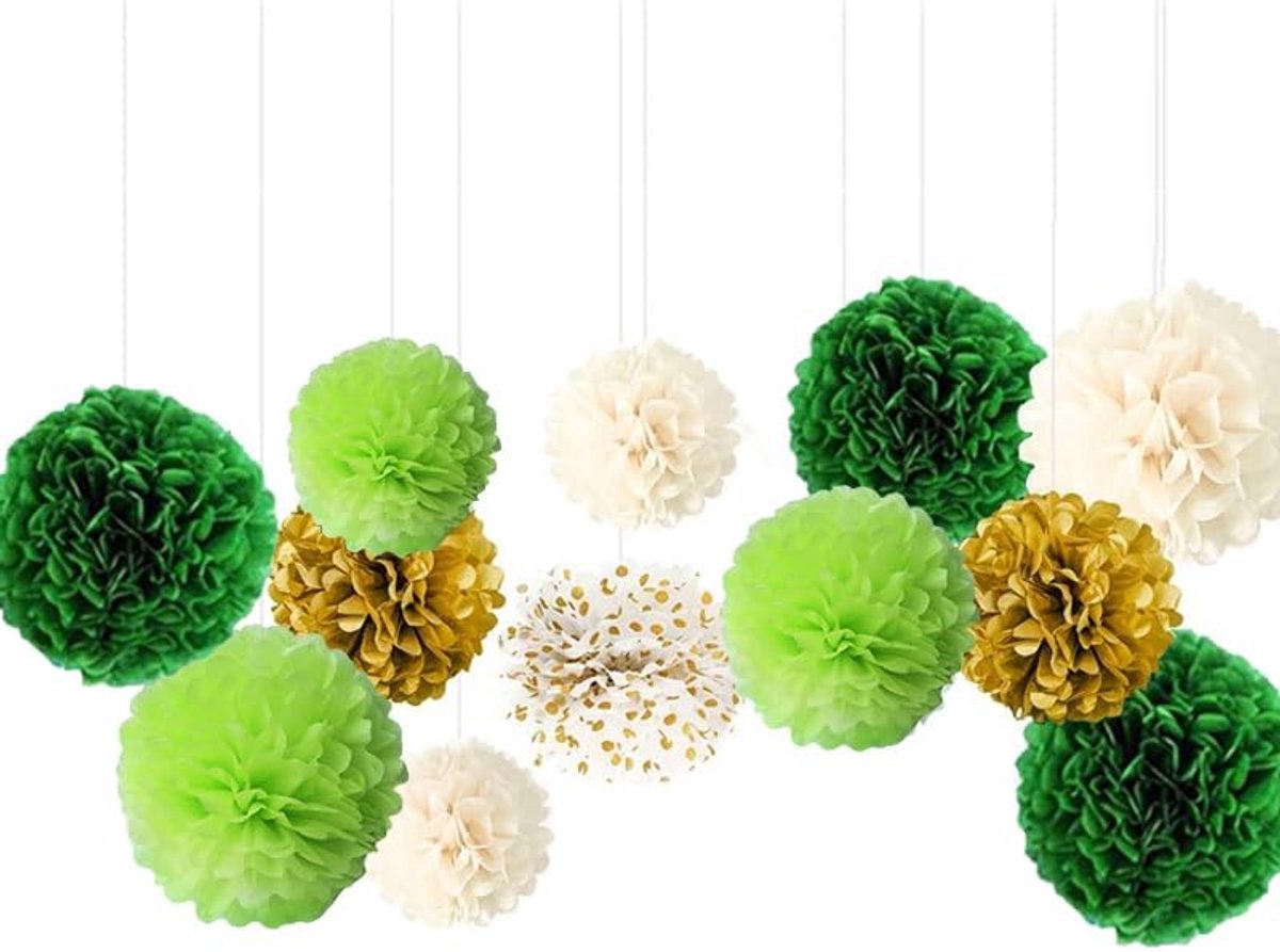 Zijdepapieren pompons, 5 kleuren, zijdepapieren bloemen, decoratie, 3 maten, zijdepapieren pompons, zijdepapier, bloemen, wanddecoratie, geschikt voor bruiloft, verjaardagsfeestdecoratie