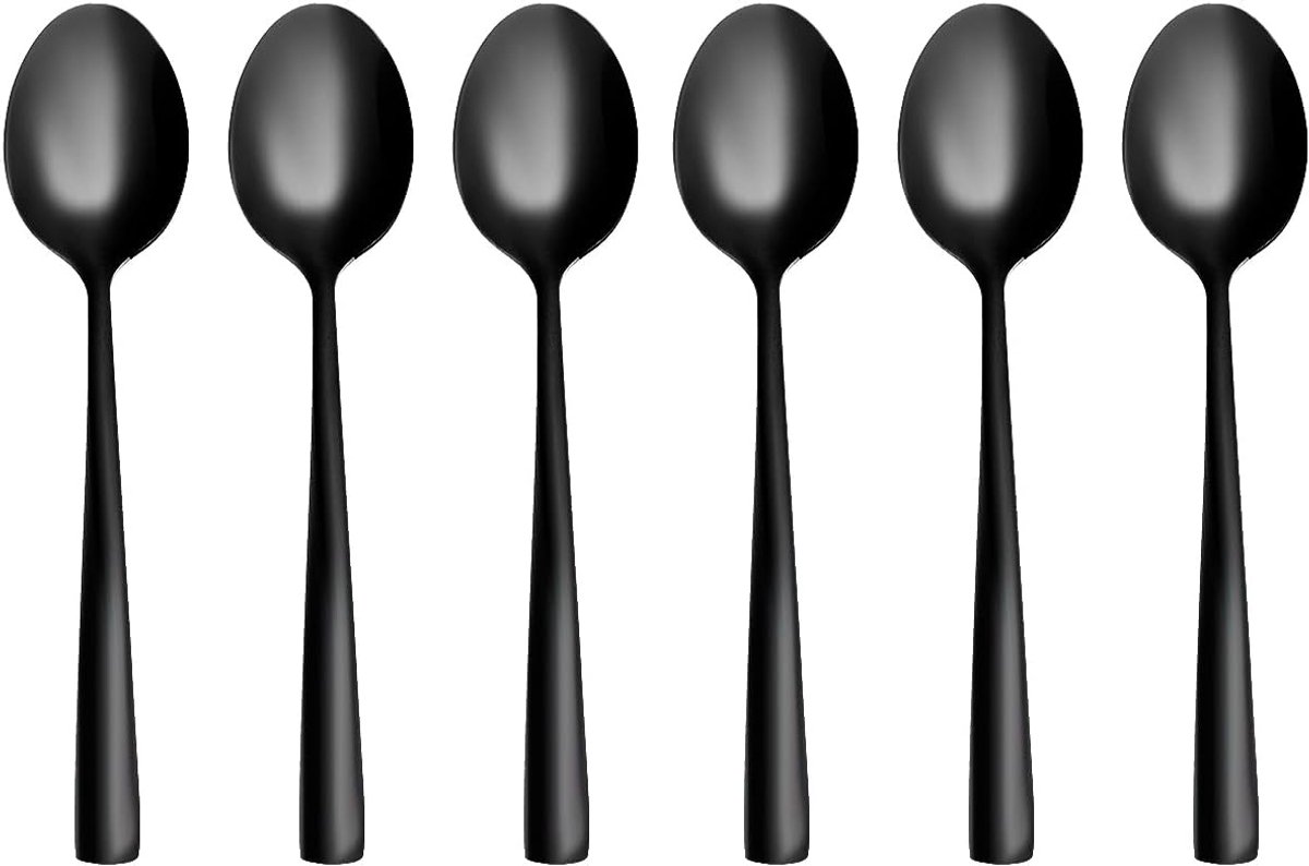 Koning Set van 6 Dessertlepels - Amuselepel in Koffielepel RVS - Zwart, Vaatwasserbestendig, Roestvrij Staal, Gepolijst, Lengte: 15,3 cm