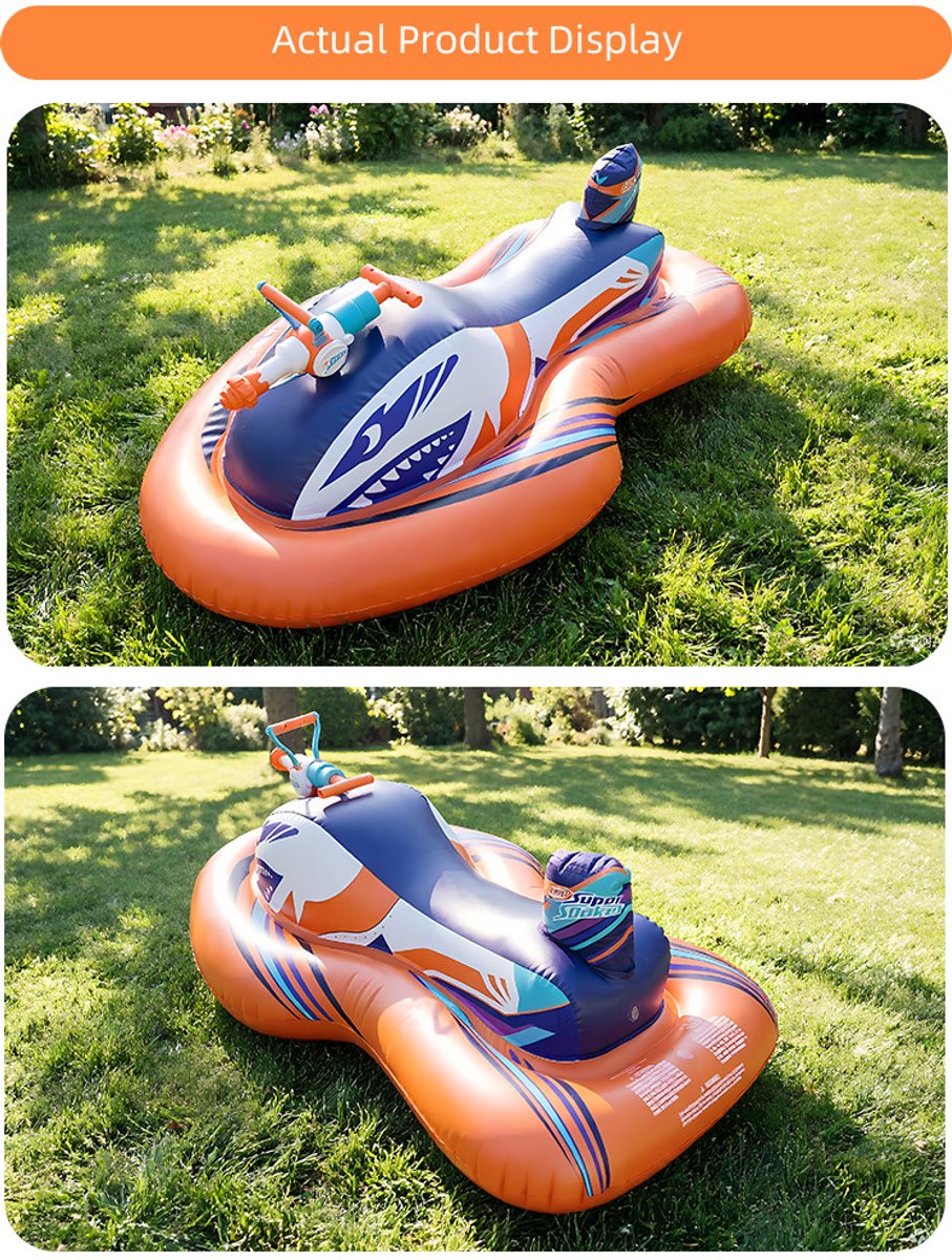 Opblaasbare jetski-zwemband voor kinderen met ingebouwd waterpistool – opblaasbaar waterspeelgoed om op te zitten voor zwembad, strand of meer – ideaal voor zomerse waterfeestjes – geschikt voor jongens en meisjes van 3 tot 10 jaar. – foto 3