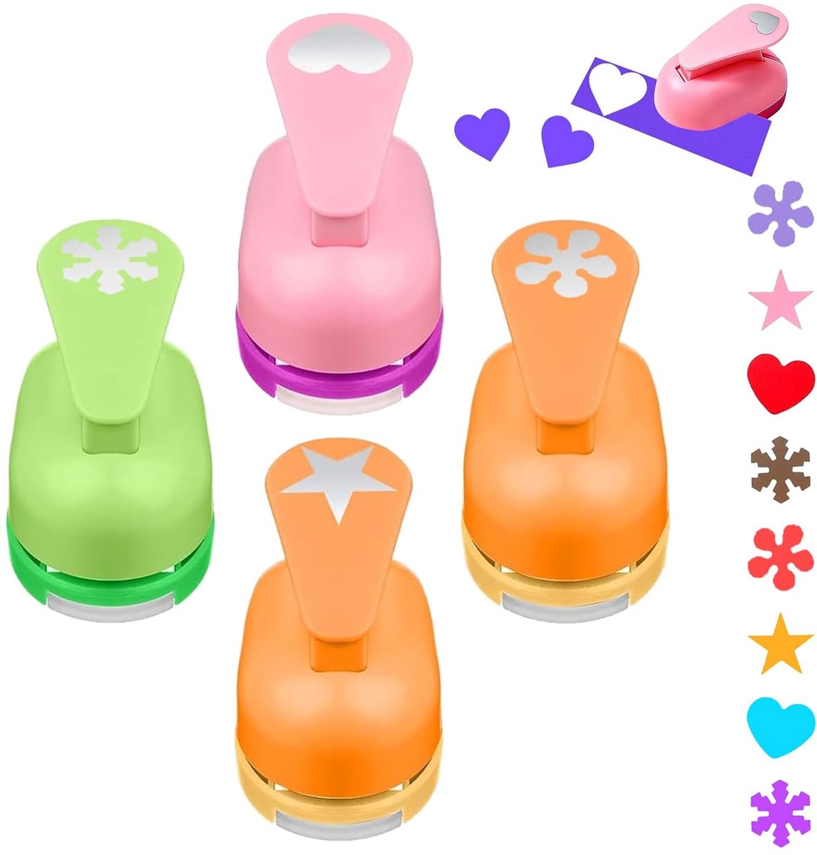 4 Stuks Scrapbooking Perforator, Fancy Papieren Perforator, Bevat Ster, Hart, Kersenbloesem, Sneeuwvlok, voor DIY Scrapbooking Etiketten Geschenken