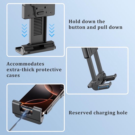 Tablethouder voor in de auto met robuuste boorbasis, tabletwandhouder, 360° draaibare iPad-houder, vrachtwagen, dashboard, universeel, compatibel met iPad Pro Mini, Samsung Tab, alle 5-13 inch — afbeelding 4