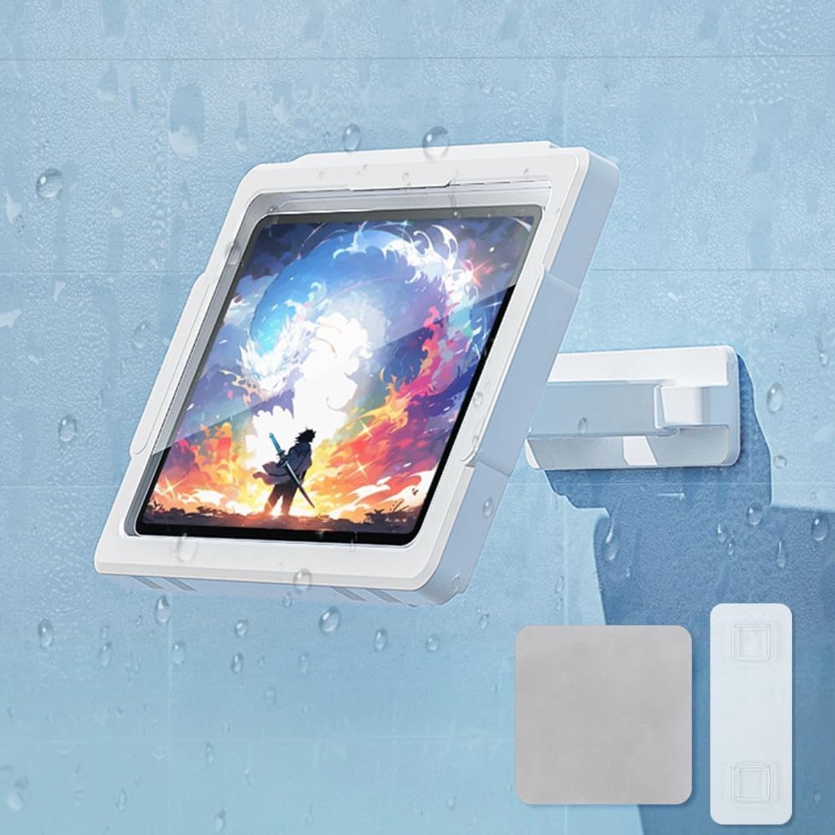Waterdichte Tablet Houder voor Badkamer, 360° Draaibaar Universeel Tablet Standaard tot 11 inch voor Douche en Spiegel