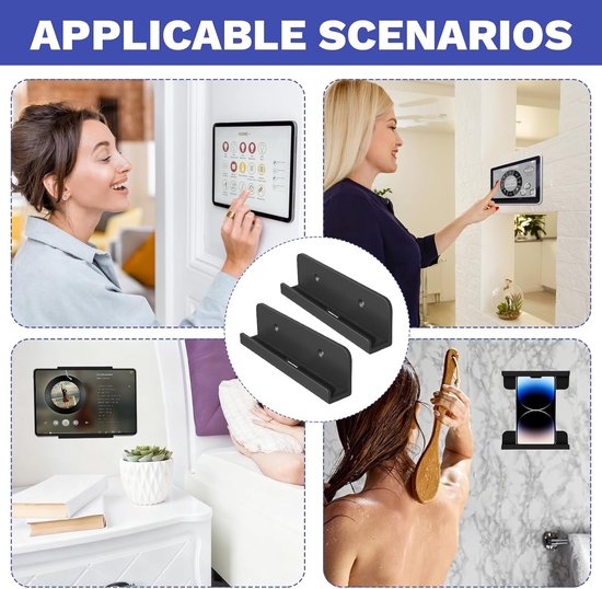 2 paar tablethouders voor muur, universele wandhouder, tablet, compatibel met iPad, iPhone, Samsung, Xiaomi, Lenovo, tabletwandhouder voor slaapkamer, keuken, badkamer — afbeelding 5