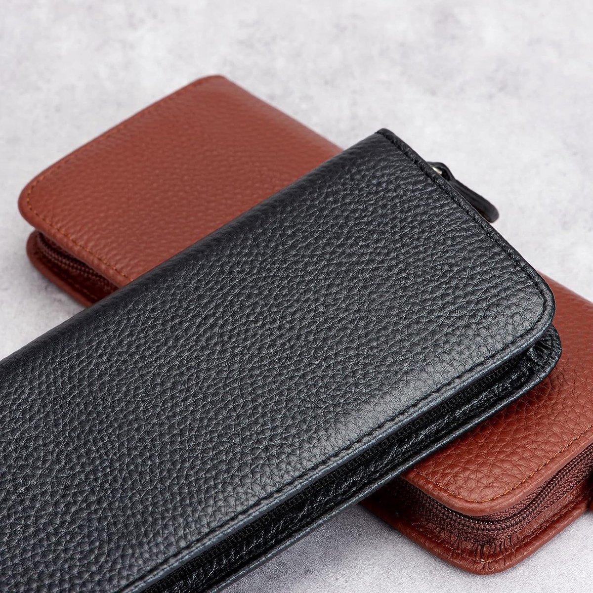 echt lederen vulpen case, 3 verdeelde slots, rits pen case pouch, handgemaakte display houder voor rollerball pen