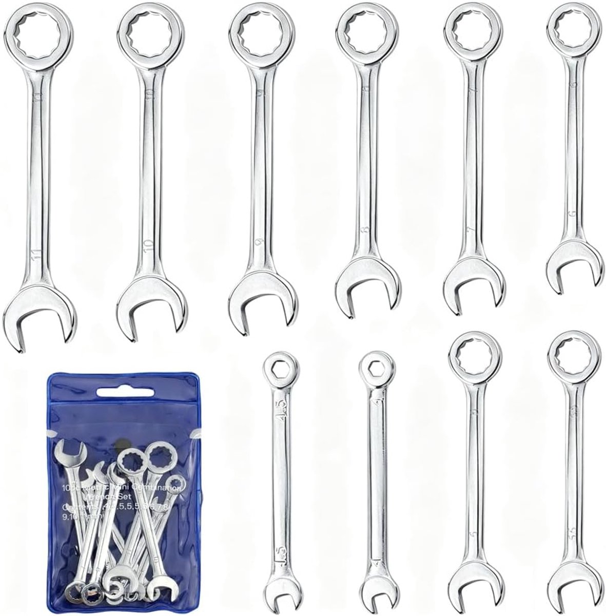 Combinatiesleutels, metrisch, 4 mm-11 mm, platte ratelsleutel, ringsleutelset voor reparatie van fietsen, auto's en huishoudelijke apparaten