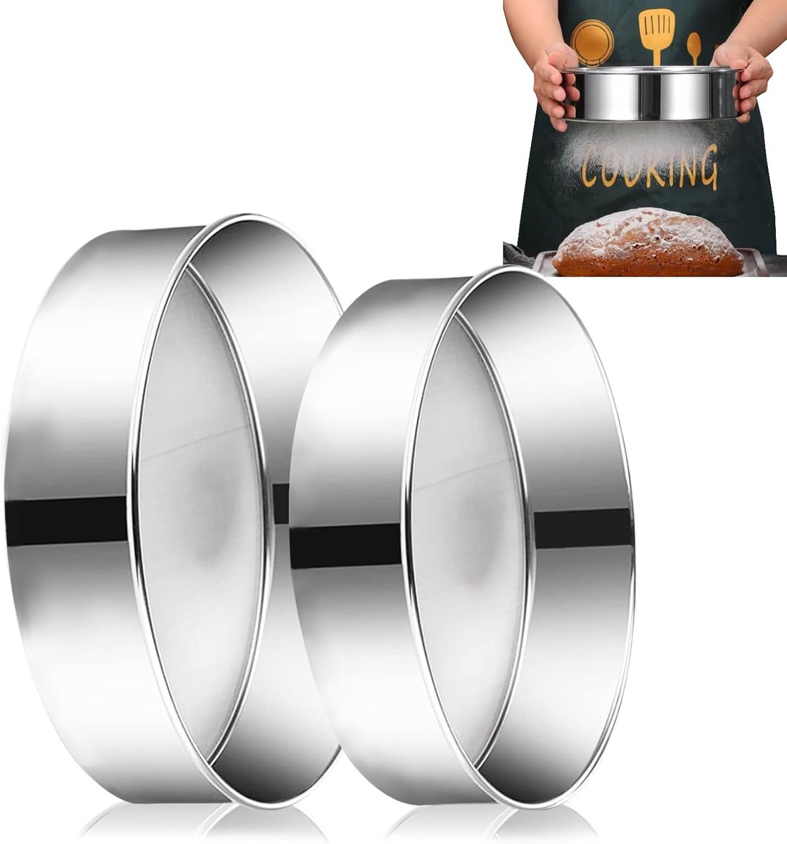 2 Stuks Zeef Fijn Gaas, Roestvrij Staal Ronde Zeef voor Bakken, Meelzeef, 40 Mesh15/20cm, Zeef Fijne Mesh Keuken Thuis Roestvrij Staal Bloem Zeef Duurzaam Professionele Ronde