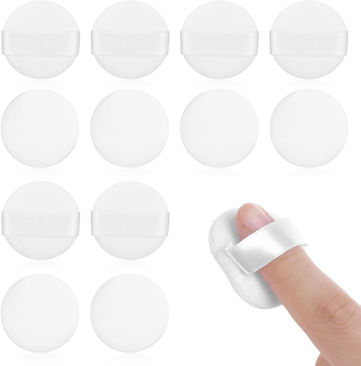 12 stuks mini-poederkwastjes, vingerpoederkwastjes, mini-sponzen, poederkwast met vingerhouder, riem, vingerkwast, zachte mini-make-up, gezicht, ogen, make-up, pads voor los en geperst poeder