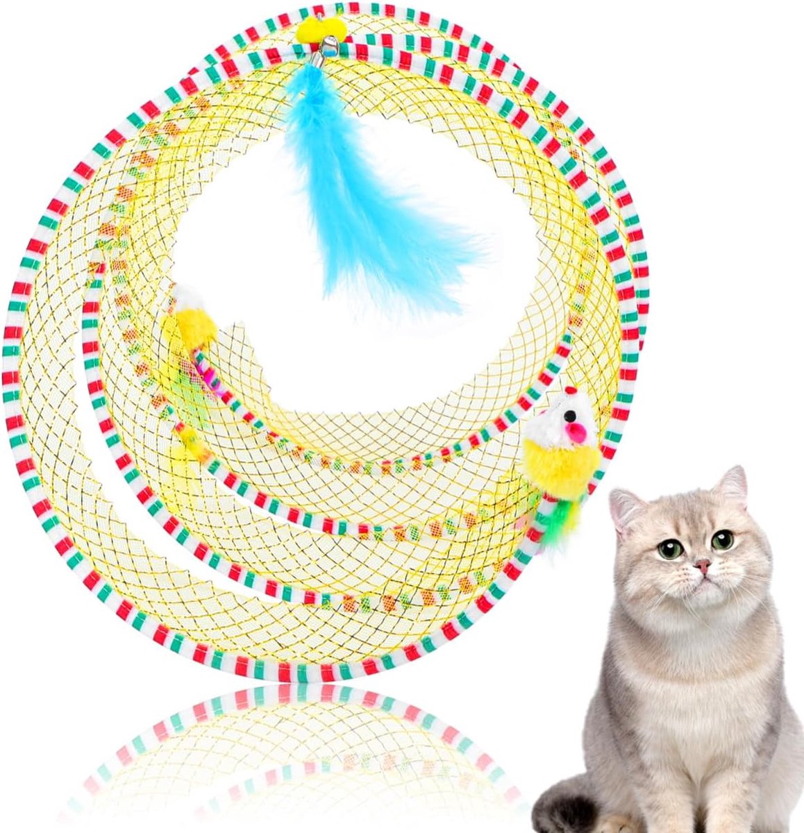 Interactief kattenspeelgoed, kattentunnel voor huiskatten, opvouwbaar, met speelmuis en veer, grote katten, speeltunnel voor kittens en katten