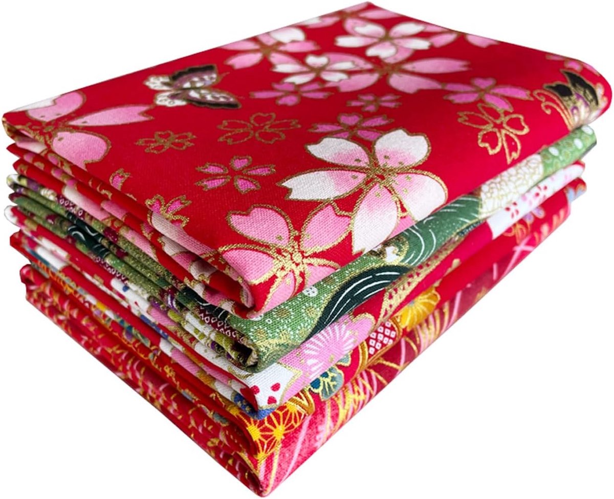 Stofpakket, 5 stuks, 71 x 50 cm, groot, Fat Quarters katoenen stofpakket, oosterse stijl, patronen, puur katoen, bronzen bedrukte stoffen voor naaien, quilten, patchwork, doe-het-zelf,