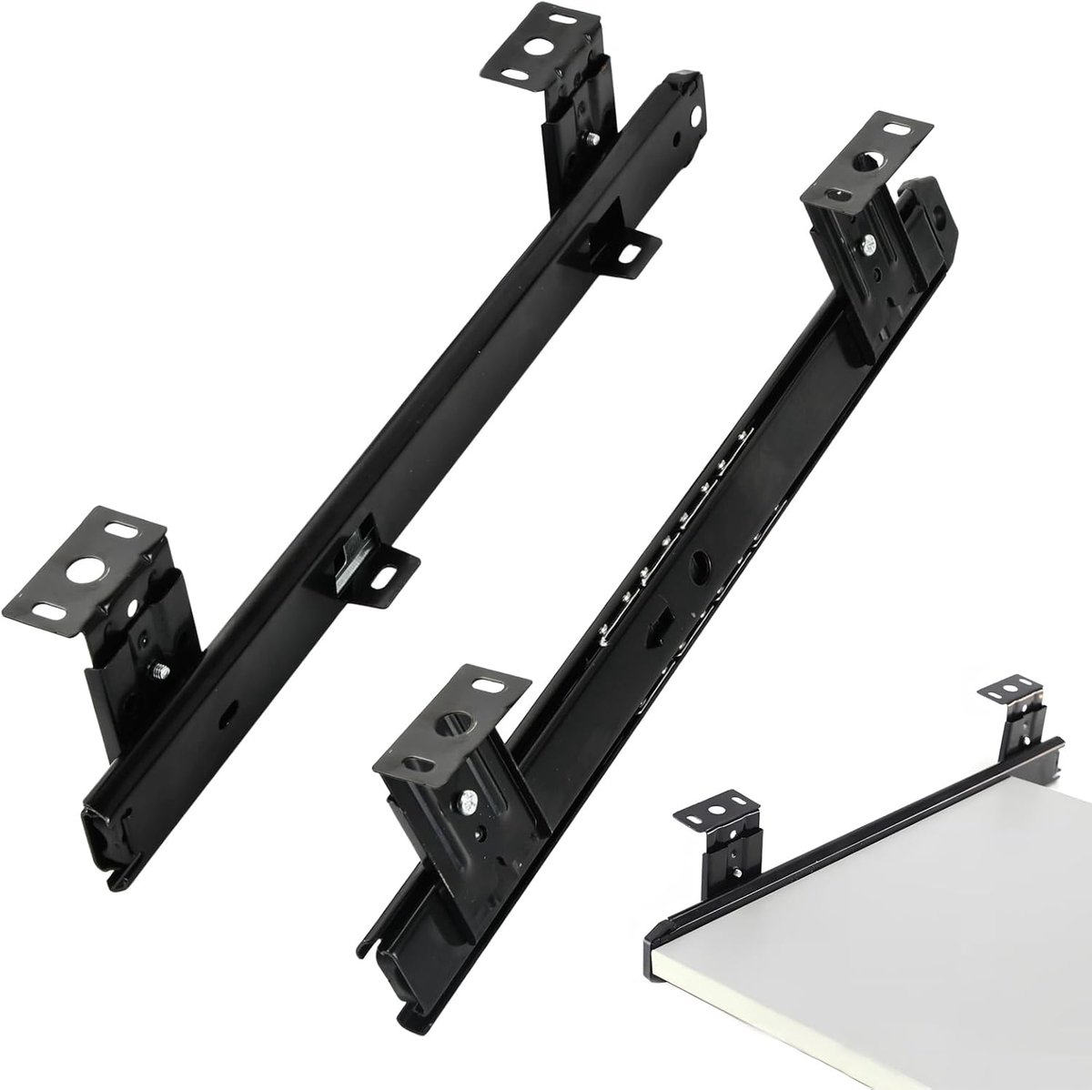 Ladegeleiders, kogelgelagerde rails voor platform/plank/lade onder het bureau met hoogteverstelling, zwart