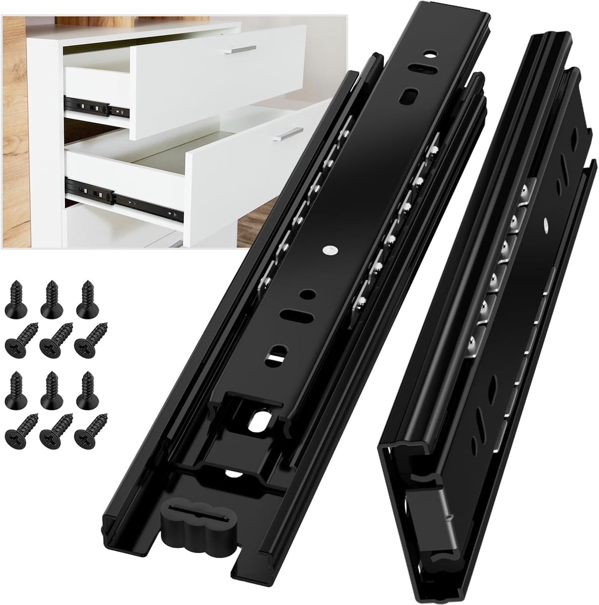 1 paar metalen stalen lade kogellager lopers glijbanen 250 mm, 3 vouwen volledige verlenging, zijmontage, zware 45 kg laadvermogen