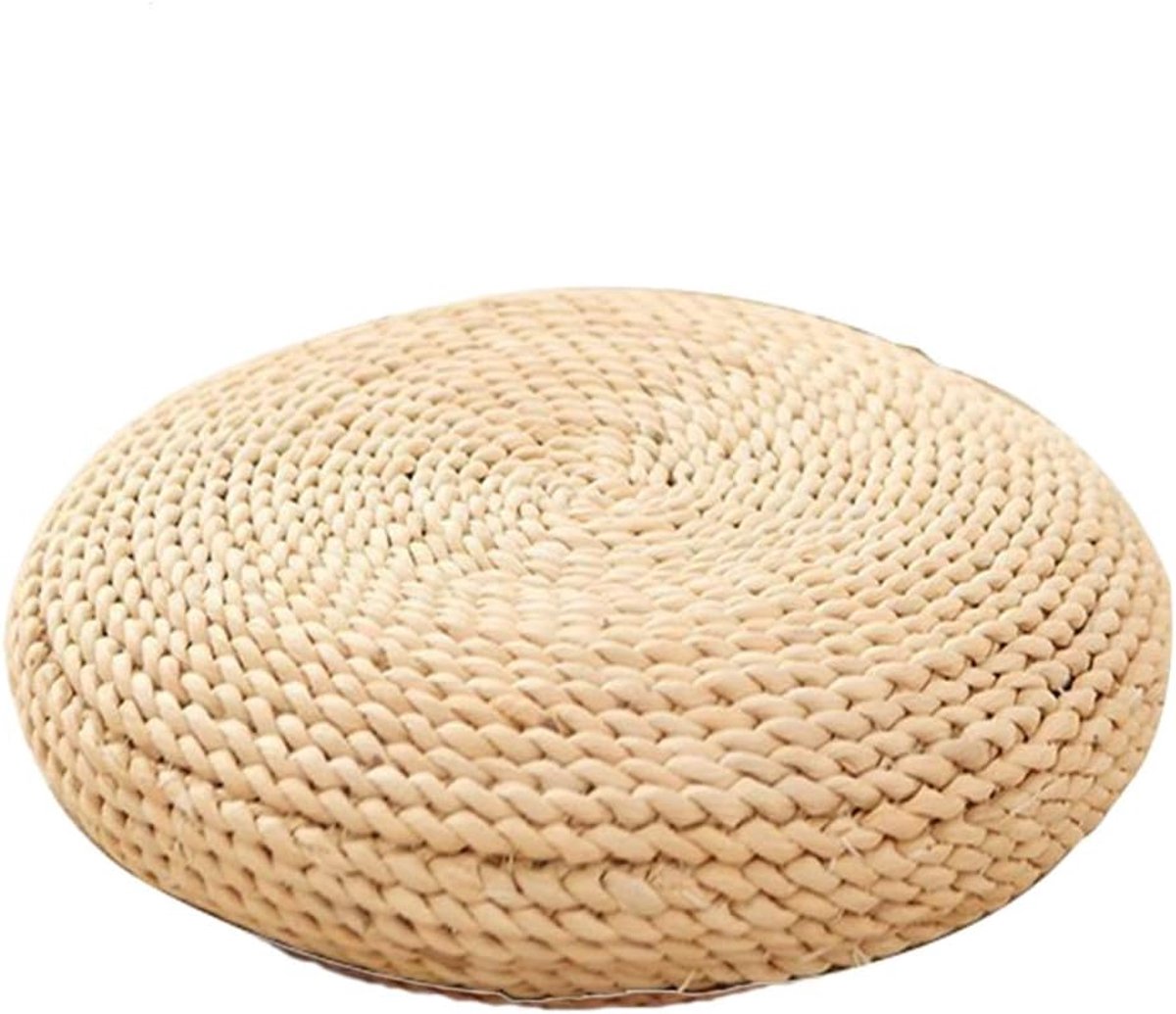 strokussen, ronde dikke vloer tatami mat, voor thuis fitness yoga meditatie, beige 40 x 40 cm