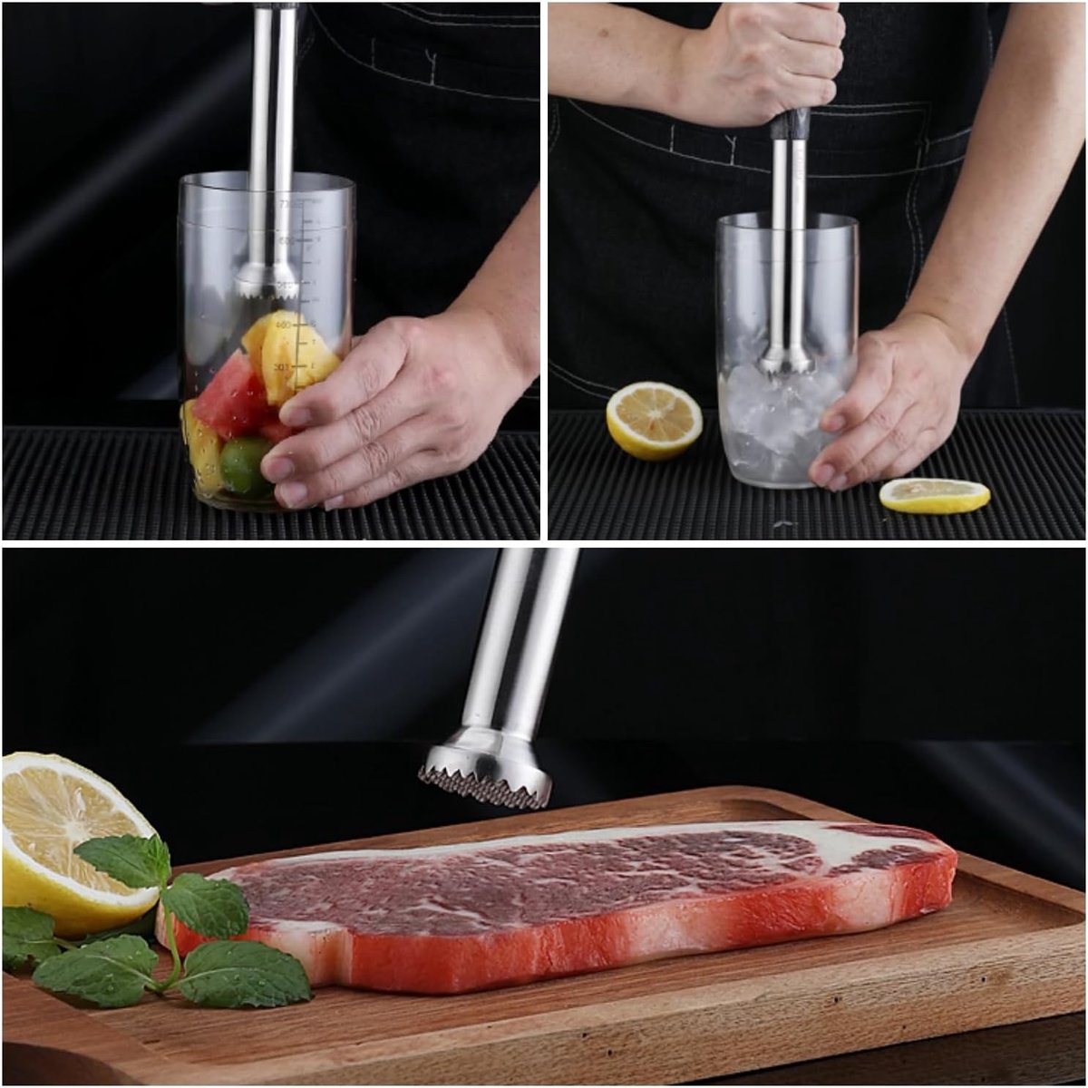 304 Roestvrij Staal Cocktail Muddler -26cm/10 inch Professionele Bar Tool Met Antislip Houten Grip Producteigenschappen