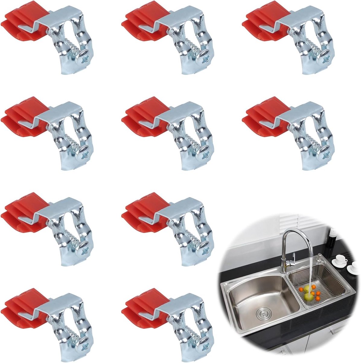 boogbevestigingsklemmen, gootsteenboog, verstelbare roestvrijstalen spoelbakken, montageklemmen, onderbouw, spoelbakclips voor keuken, badkamer, douche, 50 x 25 x 18 mm, 10 stuks