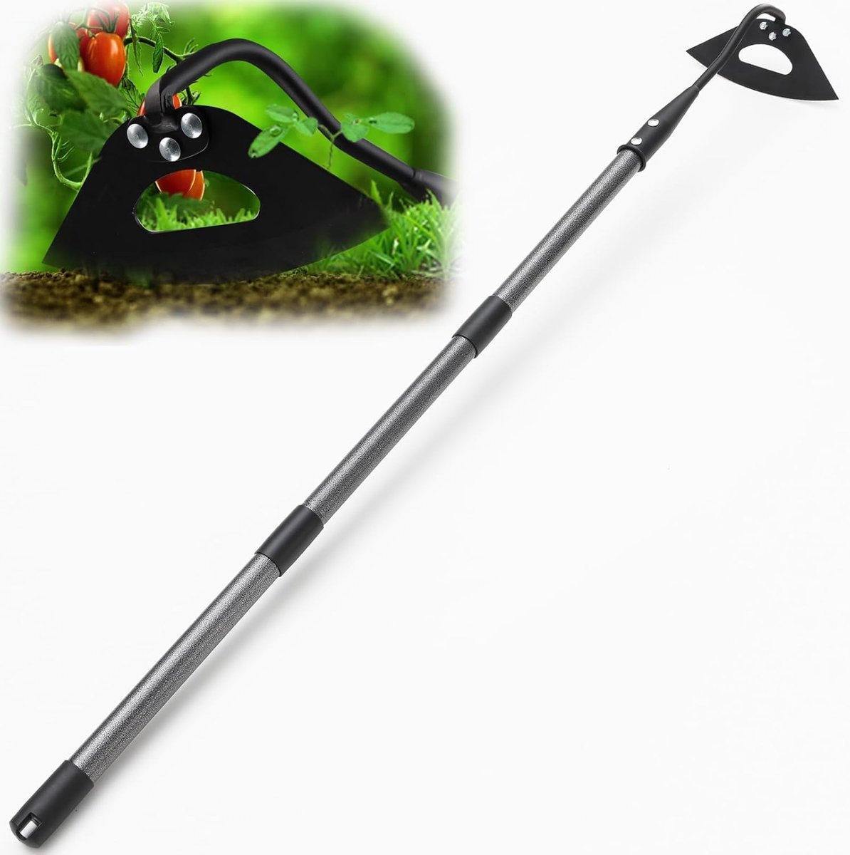 139 cm hoogwaardige holle hark tuingereedschap met verstelbare lengte metalen handgreep, met scherpe kling voor graven, onkruid wieden, snijden en losmaken van aarde