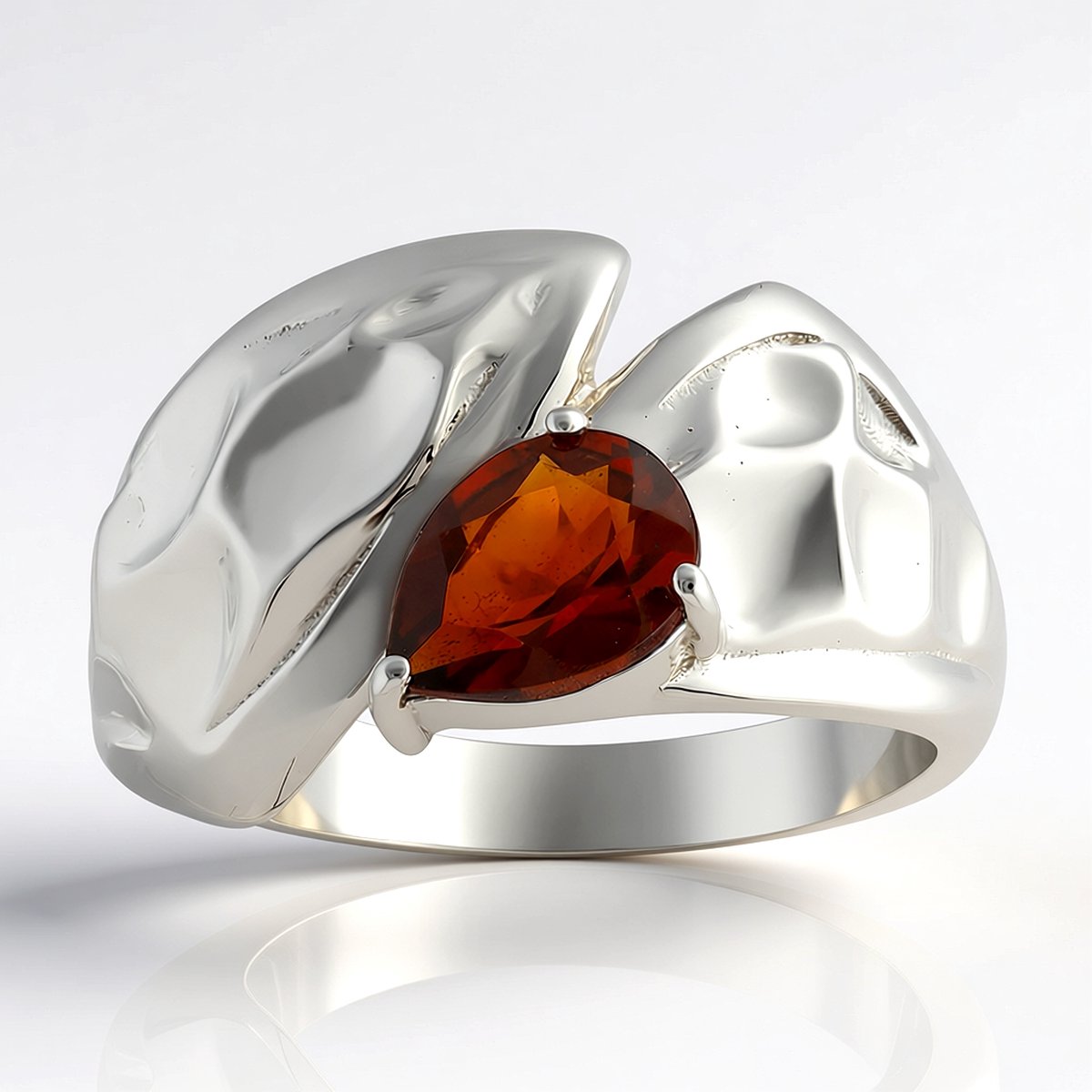 Cavill - Zilveren ring met Palladium - 0,51 ct Madeira Citrien peervormig - 925 Sterling Zilver - Elegante oranje edelsteen met prong zetting