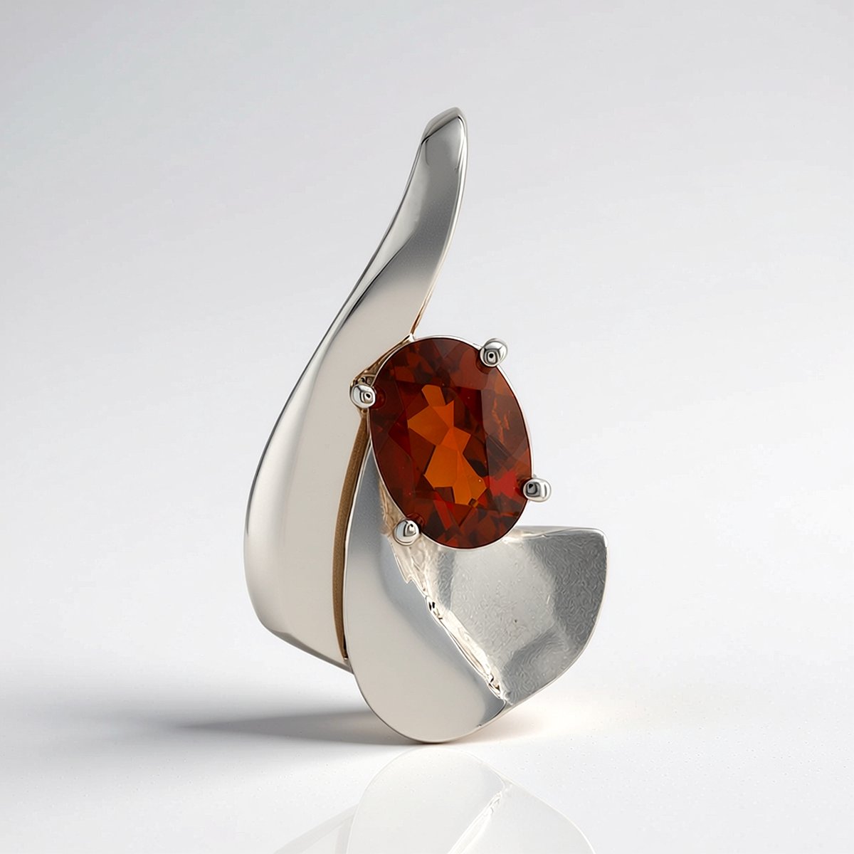 Cavill - Zilveren Hanger - 925 Sterling Zilver met Palladium - 0,68 ct Ovale Madeira Citrien - Chique Vrouwelijke Tijdloze Sieraden